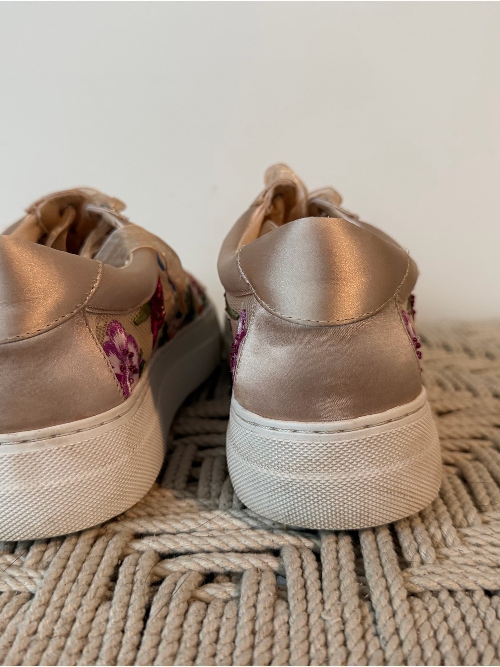 Betsey Johnson Beige Sneakers with Purple & Pink Floral Embroidery - Picture 3 of 5